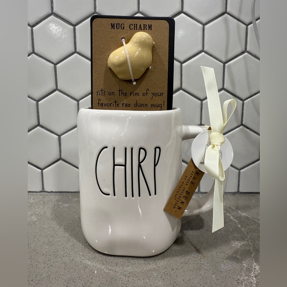Rae Dunn White and Yellow Chirp Mug with Bird Charm